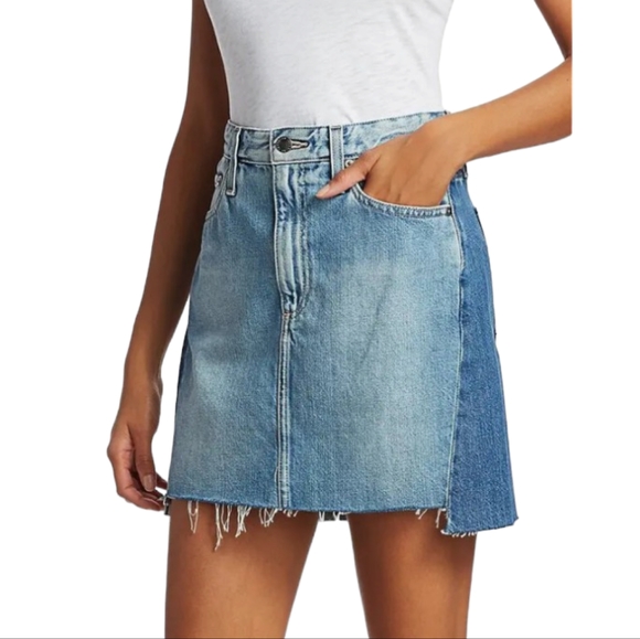 AG Adriano Goldschmied The Vera Mini Skirt Two-tone Denim Skirt With Frayed Hem - Picture 4 of 5